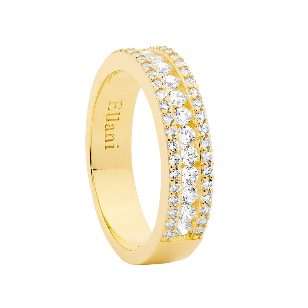 Ellani Sterling Silver Yellow Gold Plated White Cubic Zirconia Ring