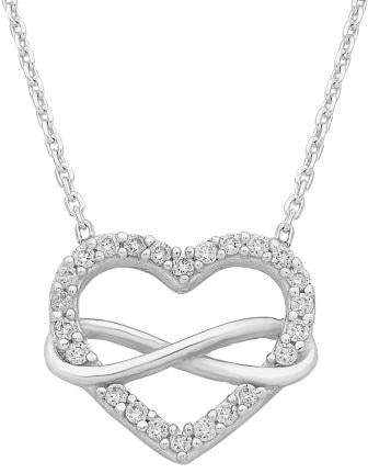 Sterling Silver Cubic Zircoina Heart & Infinity Necklace