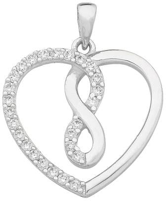 Sterling Silver Cubic Zircoina Heart & Infinity Pendant