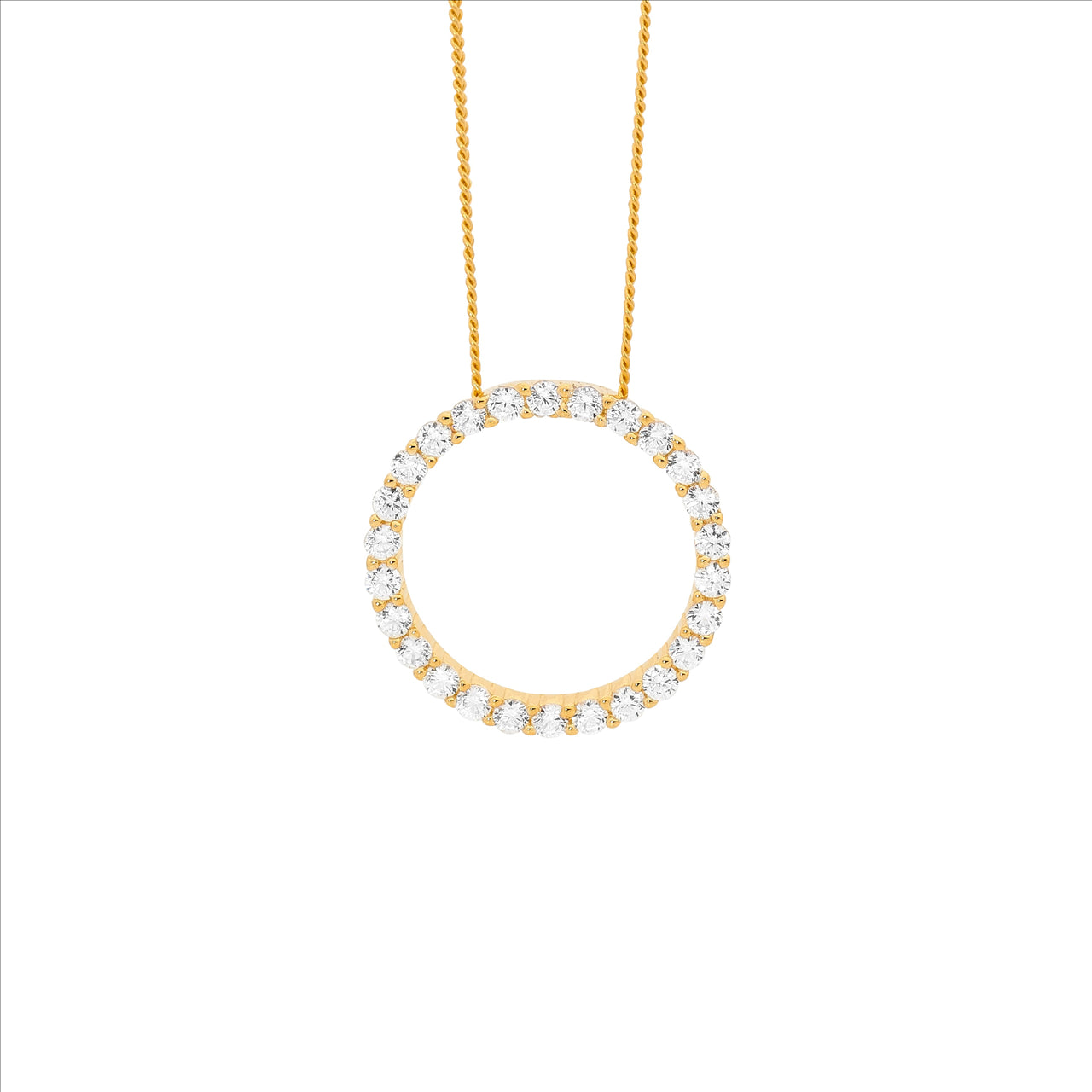 Sterling Silver White Cubic Zirconia 15mm Circle Pendant With Gold Plating