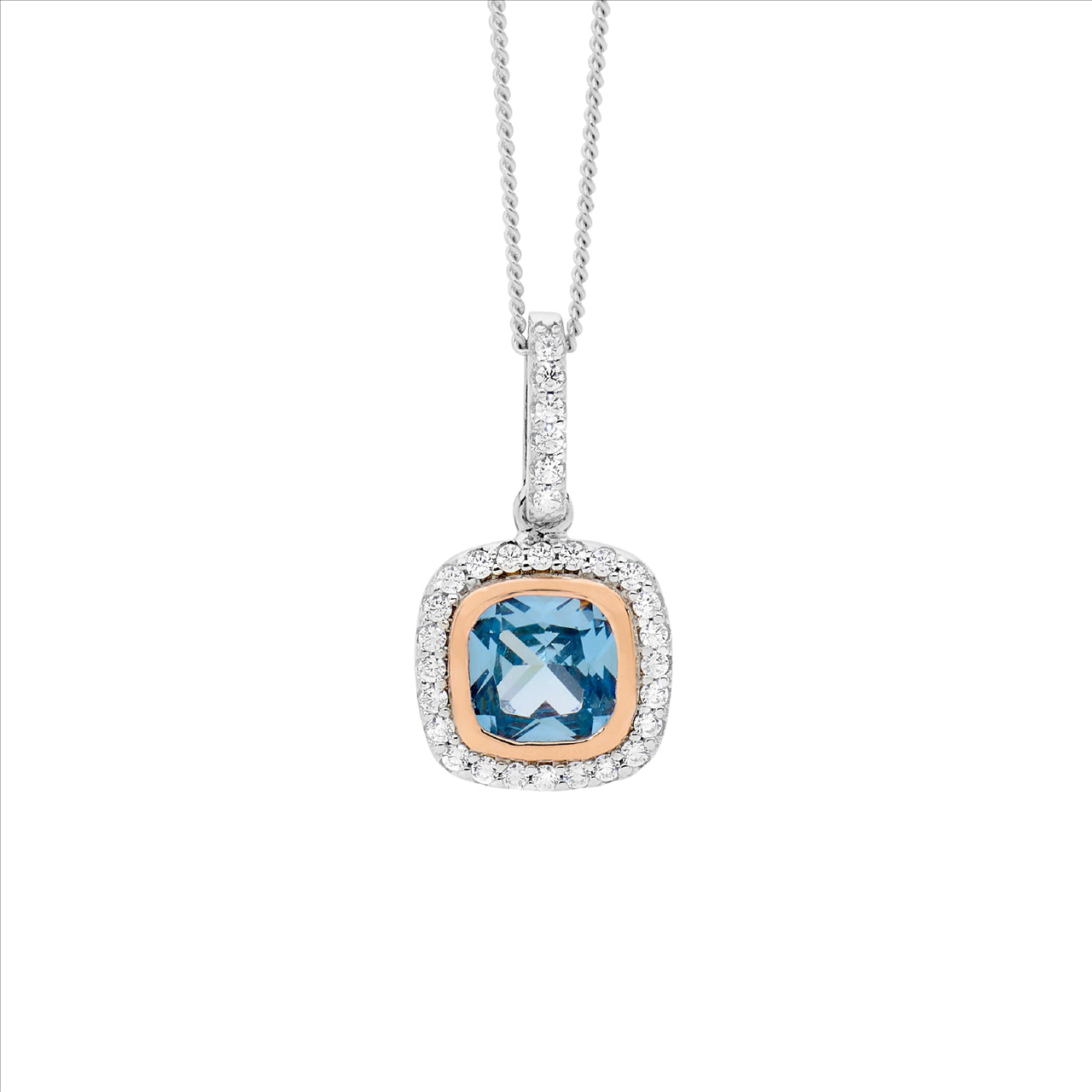 Ellani Sterling Silver Blue & White Cubic Zirconia Necklace