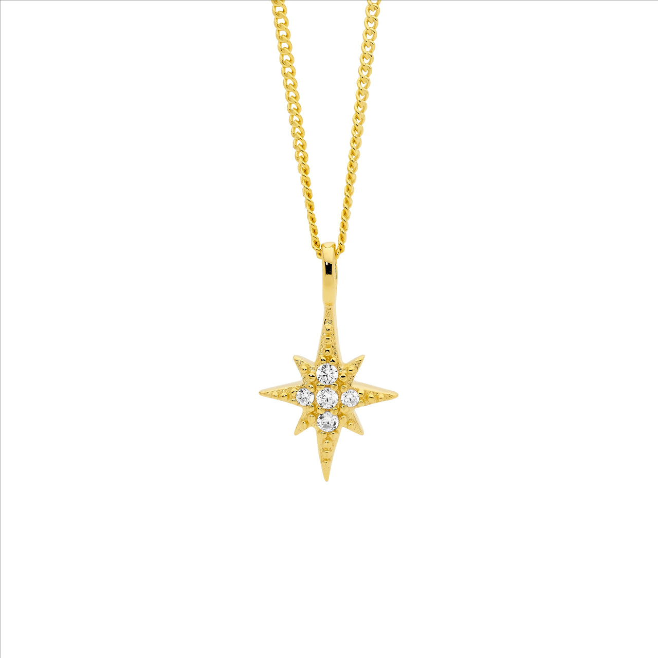 Ellani Sterling Silver Yellow Gold Plated White Cubic Zirconia Star Necklace