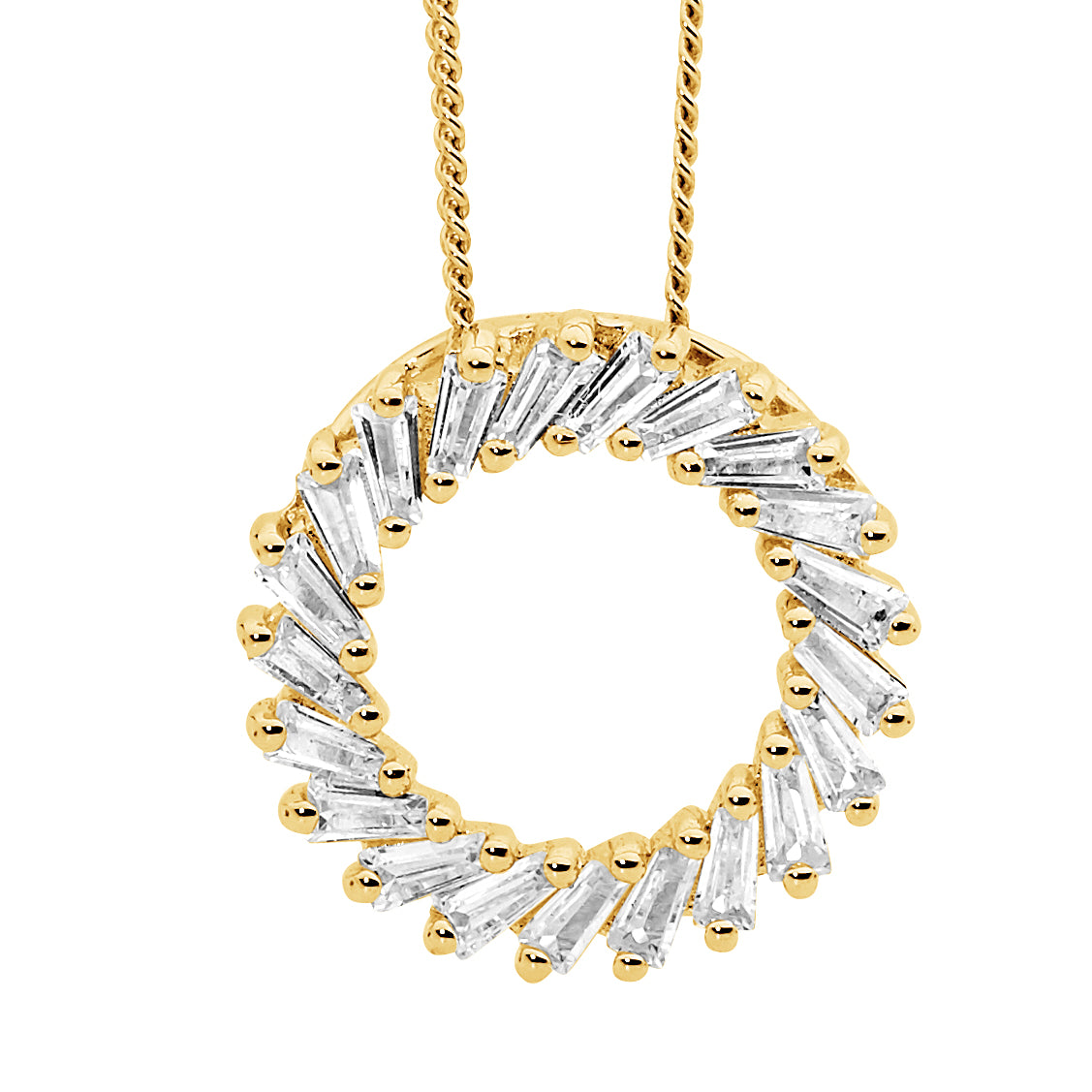 Ellani Sterling Silver Yellow Gold Plated Tapered Baguette White Cuibc Zirconia Circle Shaped Necklace