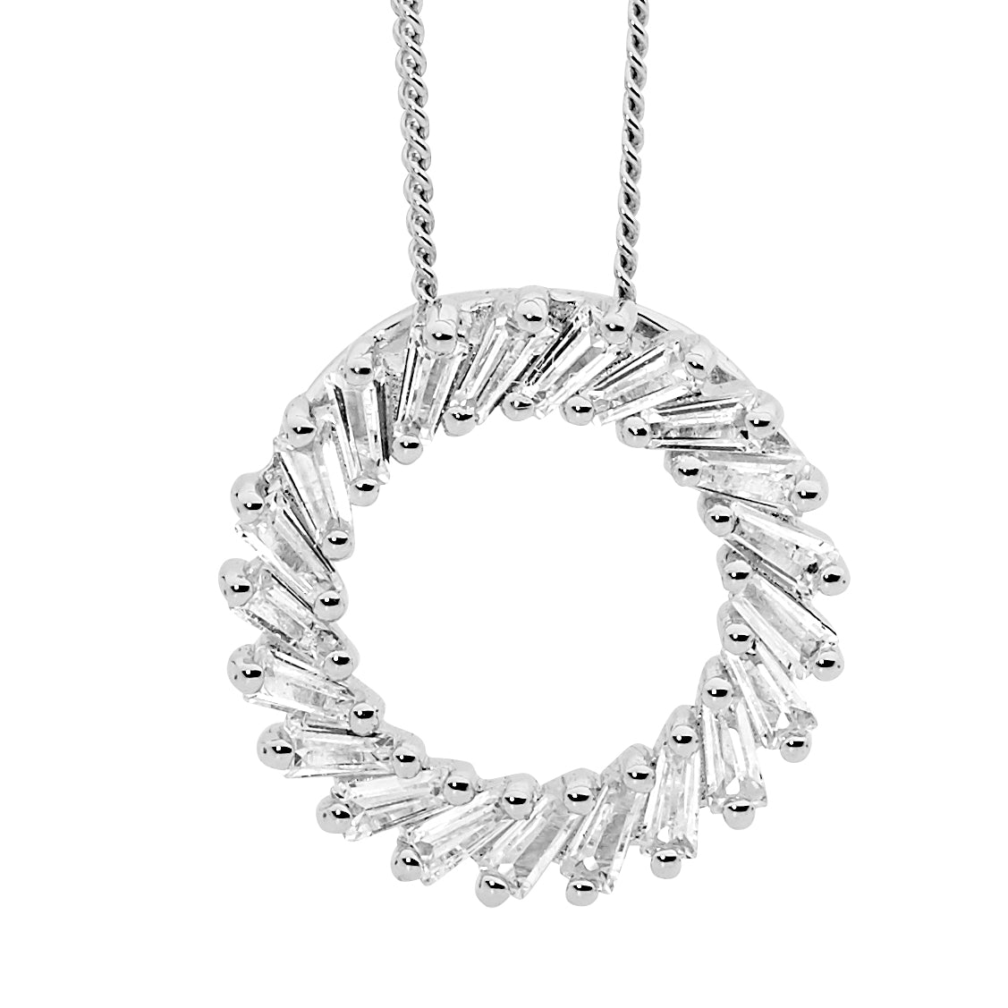 Ellani Sterling Silver Tapered Baguette White Cubic Zirconia Circle Shaped Necklace