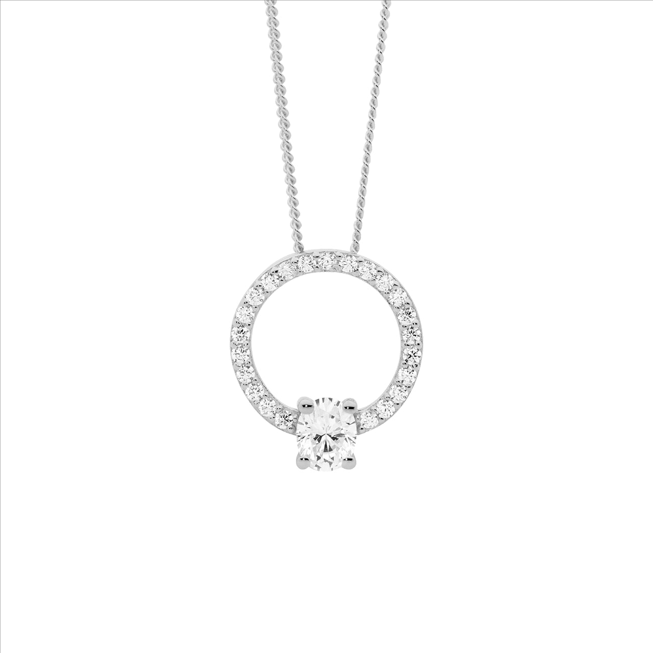 Ellani Sterling Silver White Cubic Zirconia Circle Shaped Necklace