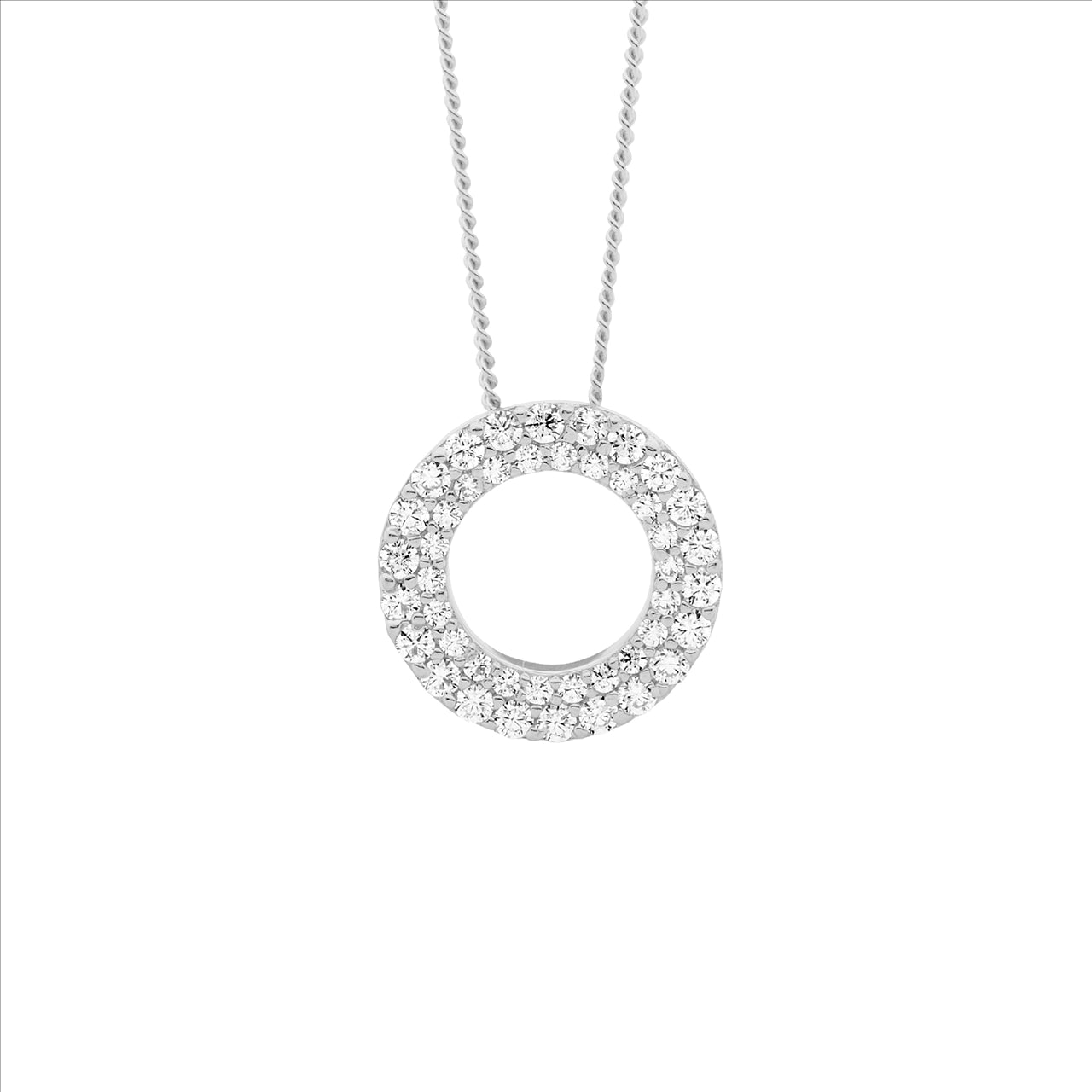 Ellani Sterling Silver White Cubic Zirconia Circle Shaped Necklace