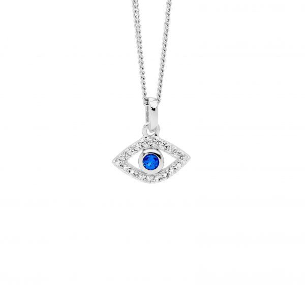 Ellani Sterling Silver Blue & White Cubic Zirconia Evil Eye Necklace