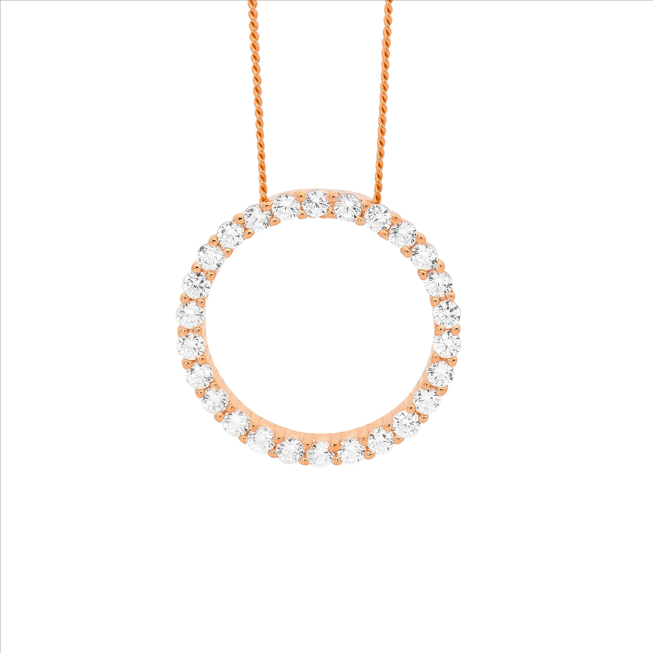 Ellani Sterling Silver Rose Gold Plated White Cubic Zirconia Circle Shaped Necklace