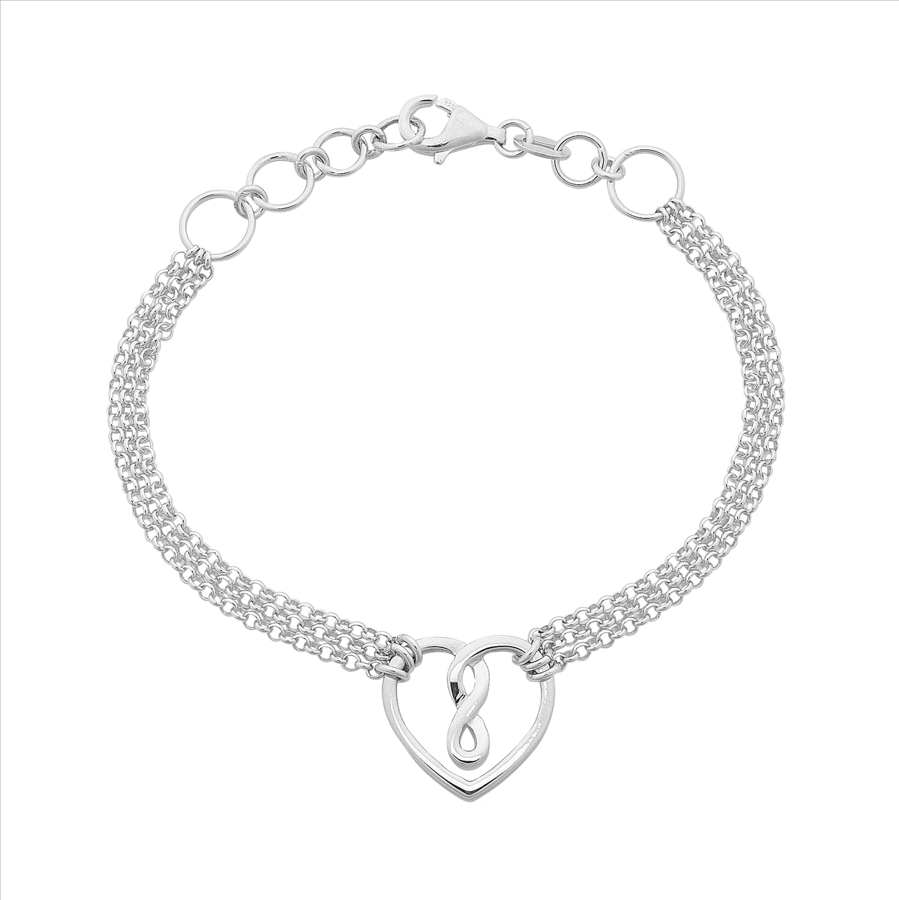 Sterling Silver Heart & Infinity Triple Row Bracelet