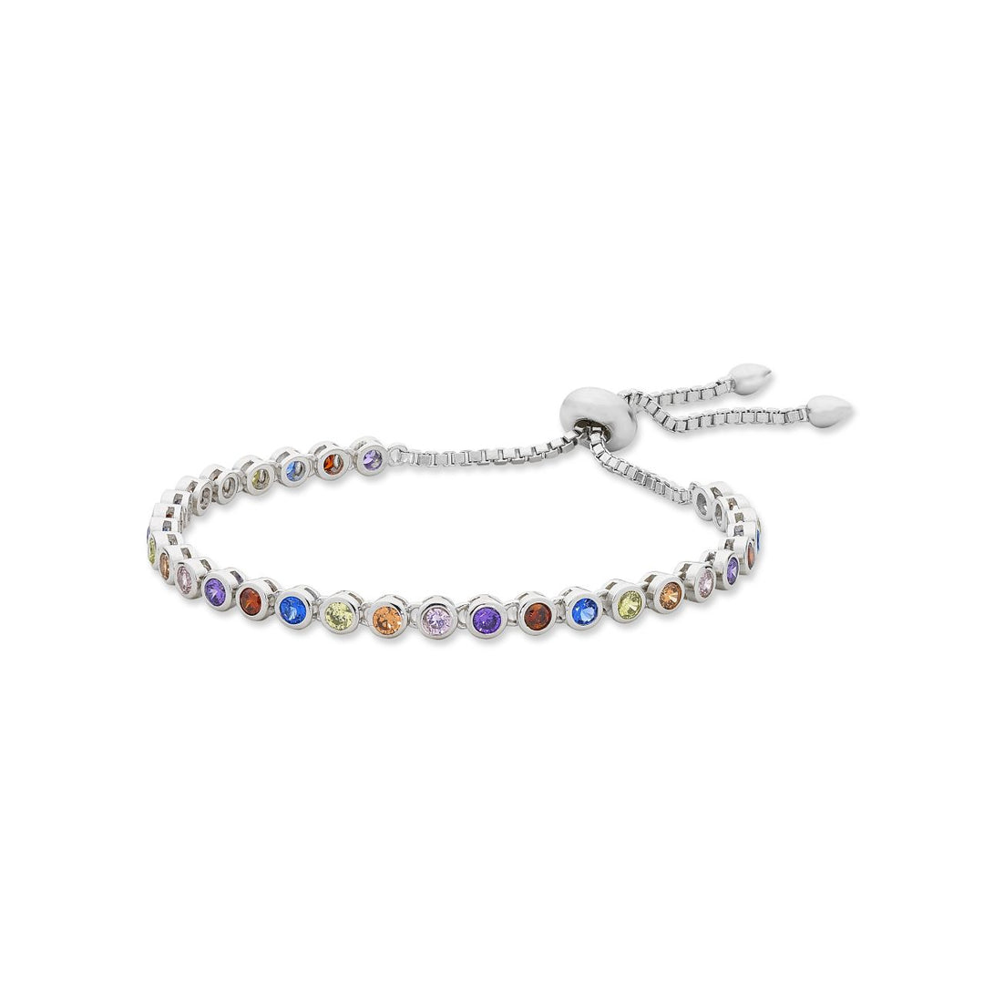 Sterling Silver Multi-Coloured Cubic Zirconia Friendship Bracelet