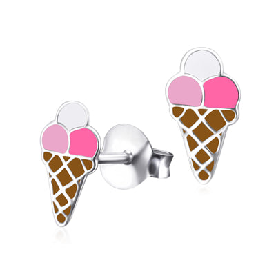 Sterling silver enamel ice cream cone stud earrings