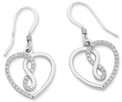 Sterling Silver Cubic Zirconia Heart & Infinity Shepherd Hook Earrings