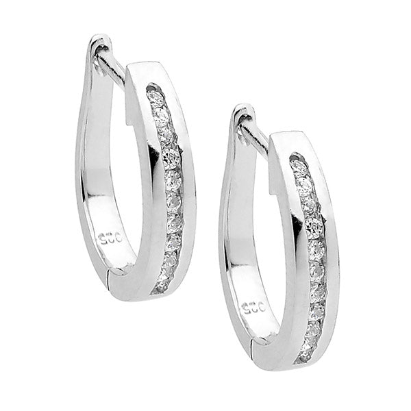 Ellani Sterling Silver White Cubic Zirconia Huggie Earrings