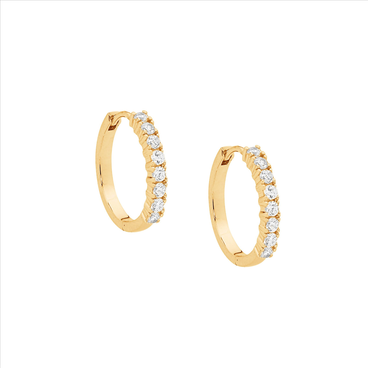 Ellani Sterling Silver Yellow Gold Plated White Cubic Zirconia Huggie Earrings