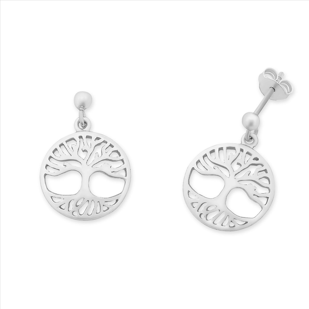 Sterling Silver Tree of Life Drop Stud Earrings