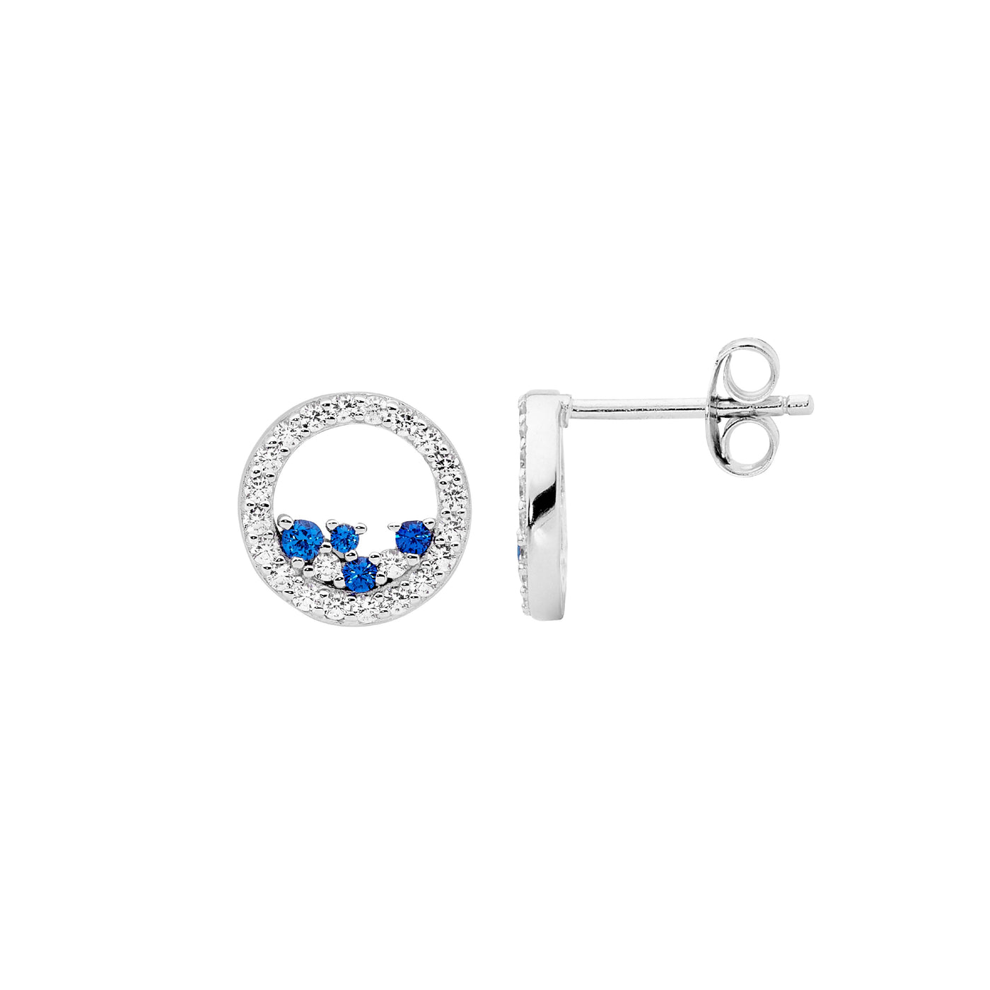 Ellani Sterling Silver Blue & White Cubic Zirconia Circle Shaped Stud Earrings