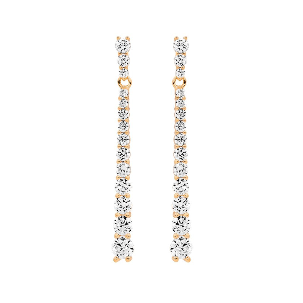 Ellani Sterling Silver Rose Gold Plated White Cubic Zirconia Drop Stud Earrings