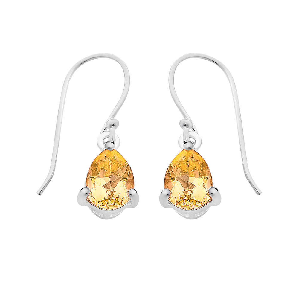 Sterling Silver Citrine Shepherd Hook Earrings