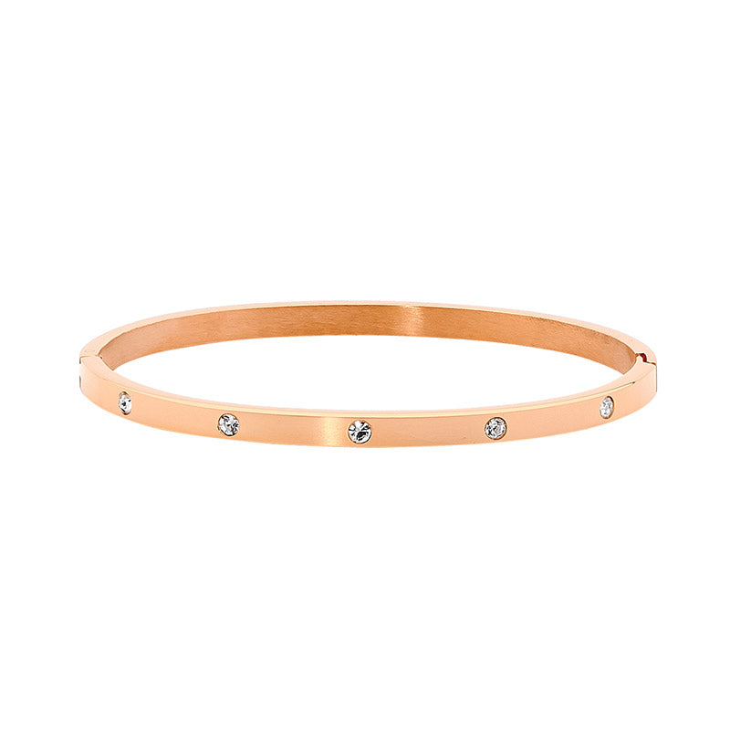 Ellani Stainless Steel Rose Gold Plated White Cubic Zirconia Bangle