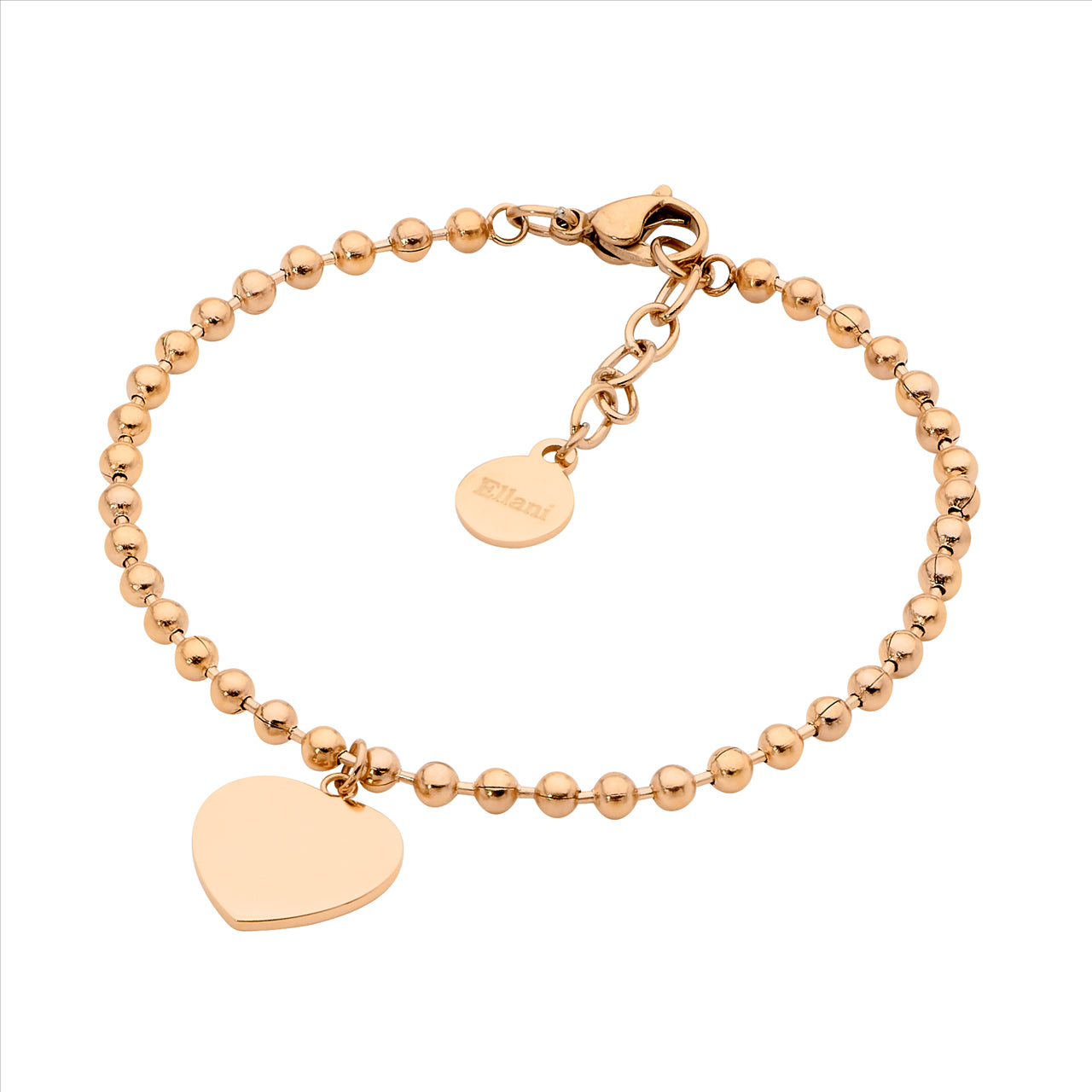 Ellani Stainless Steel Rose Gold Plated Heart Charm Bracelet