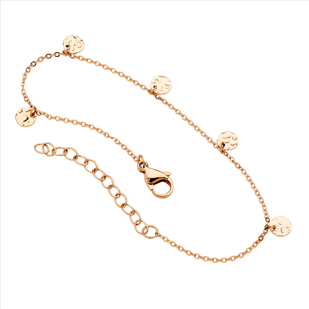 Stainless Steel Rose Gold Plated Disc Charm Bracelet