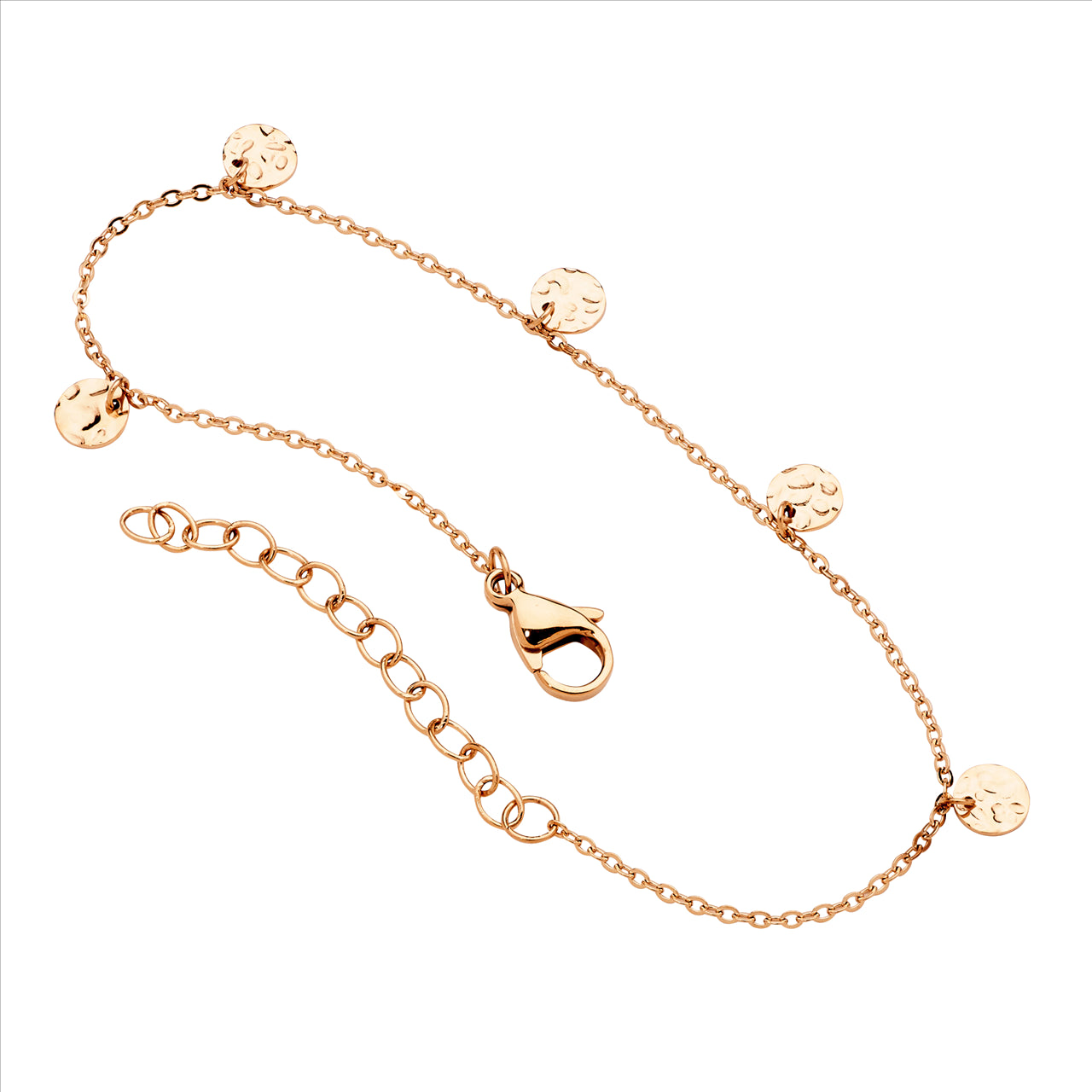 Ellani Stainless Steel Rose Gold Plated Disc Charm Bracelet