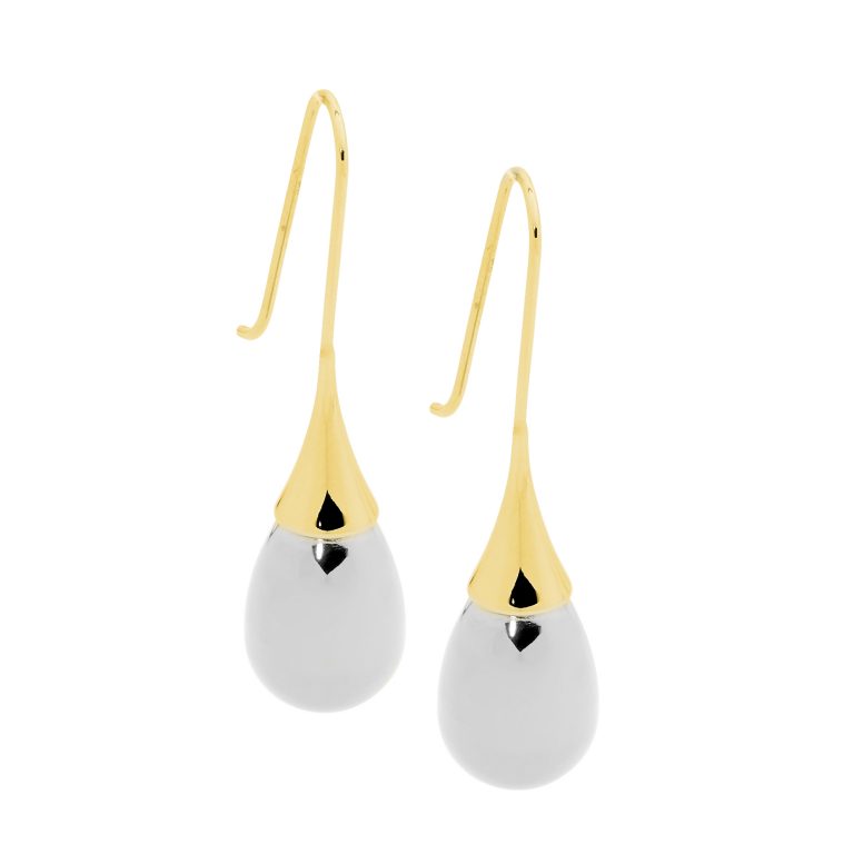 Ellani Two Tone Stainless Steel Long Tear Drop Earwire Earrings